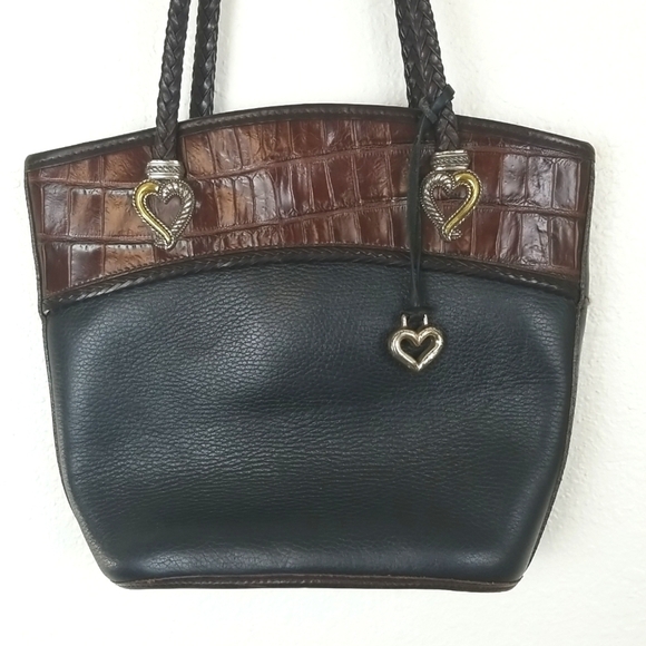 BRIGHTON Pebbled Leather Black & Brown Handbag - Picture 2 of 11